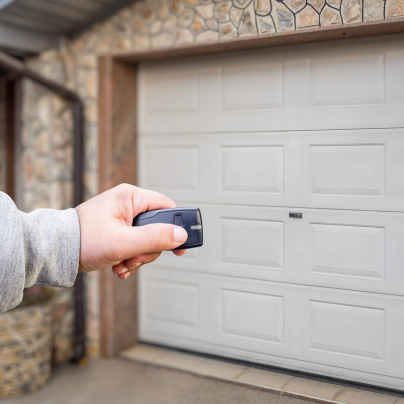 Tampa security key fob pointing to a garage door